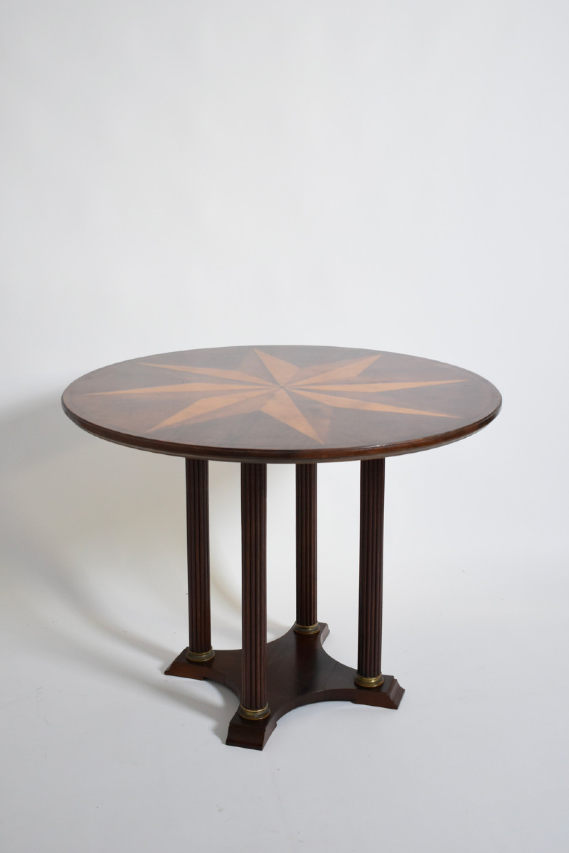 Neoclassical Star Marquetry Pedestal Table, 1960s.