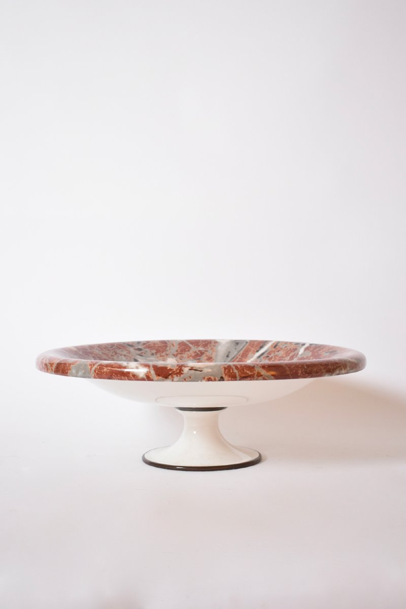 Assiette néoclassique en faux marbre sur piédestal, années 1960.-photo-4