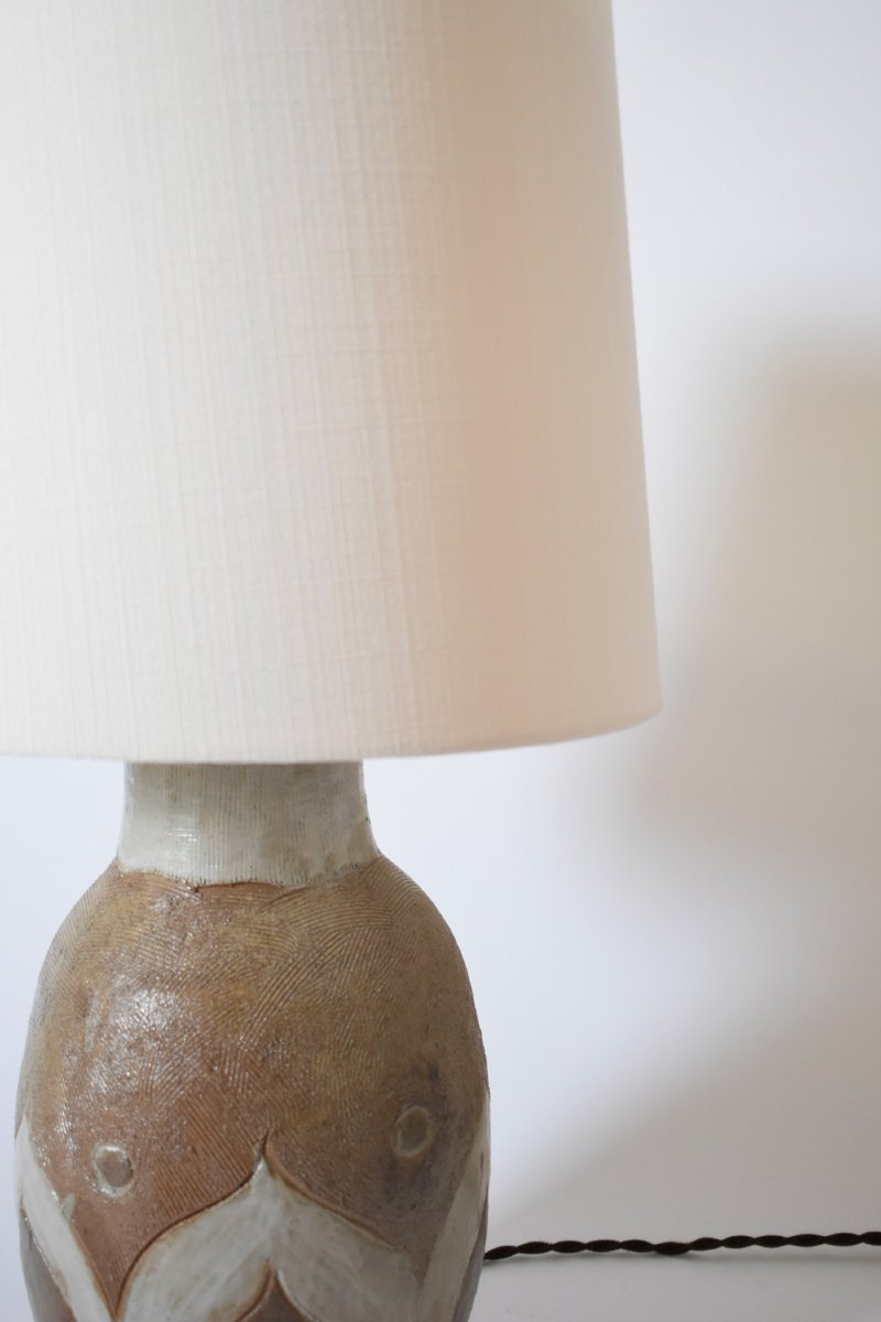 Beige And White Geometric Pattern Ceramic Lamp, 1960s-photo-2