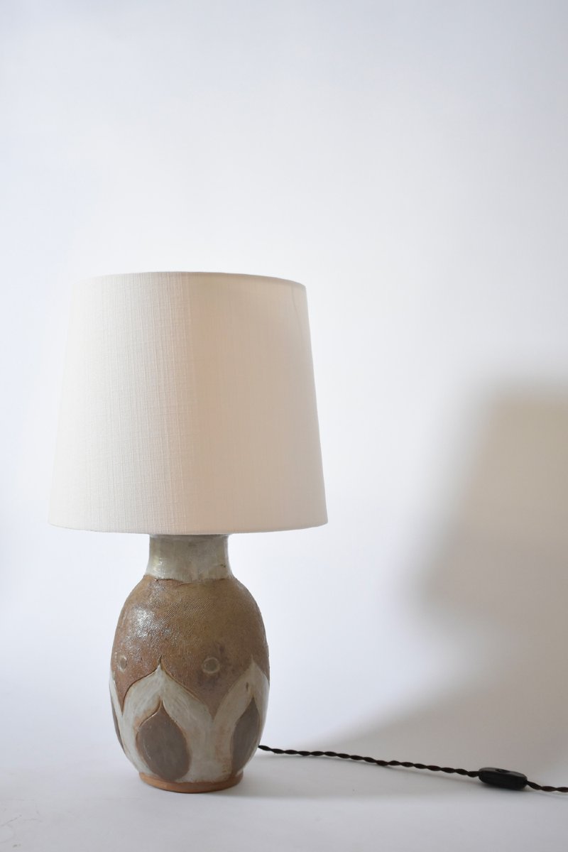 Beige And White Geometric Pattern Ceramic Lamp, 1960s-photo-4