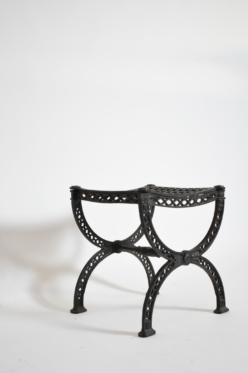 Pair Of Cast Iron Curule Stools, 1970s-photo-2