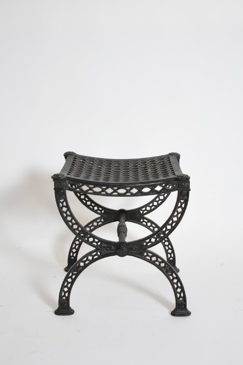 Pair Of Cast Iron Curule Stools, 1970s-photo-3