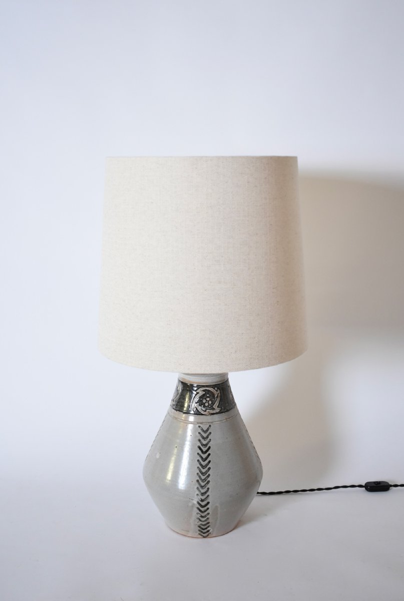 Primavera Grey Beige Ceramic Lamp, 1930s.-photo-4
