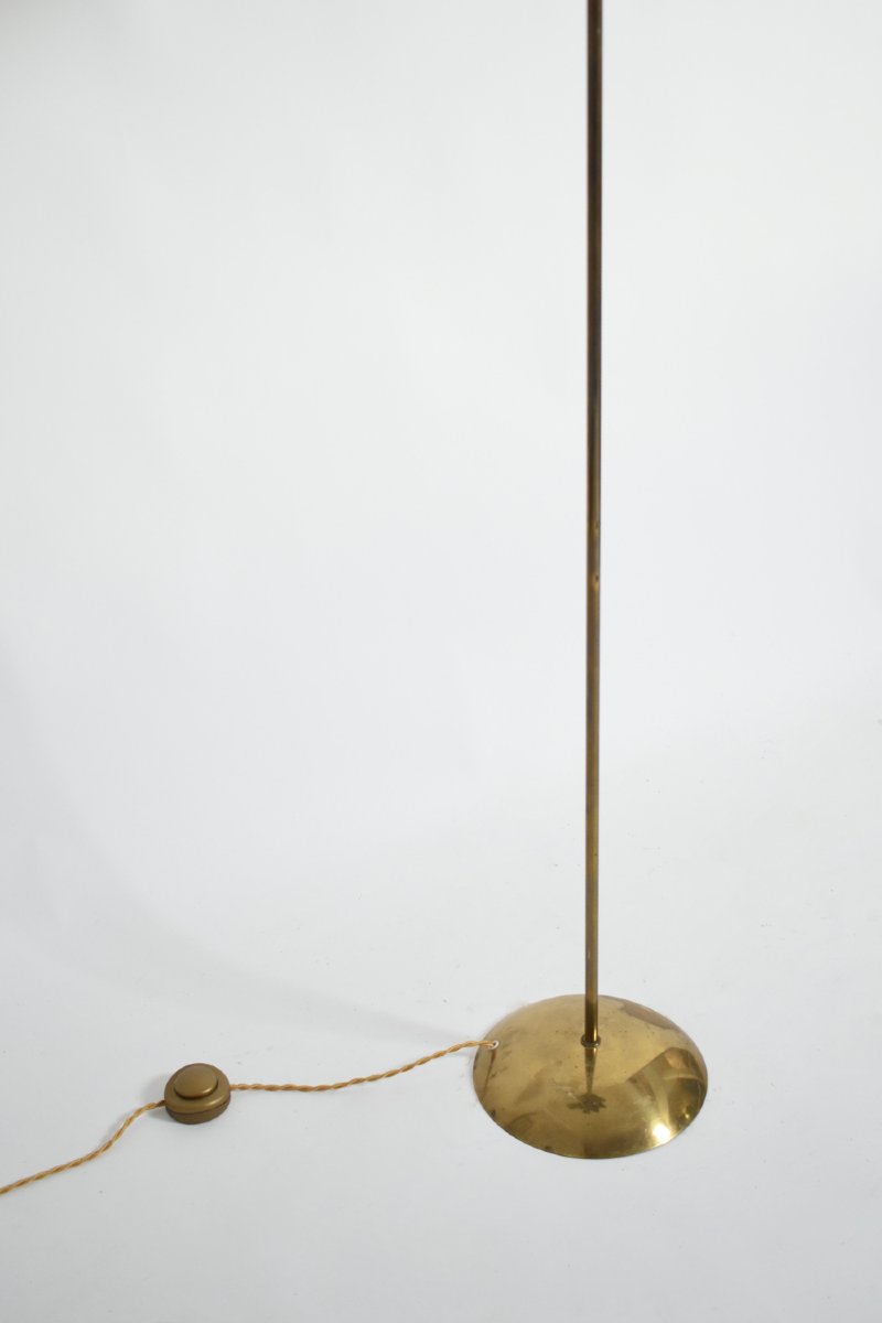 Brass, Brass Fabric And Leather Floor Lamp, 1960s.-photo-2