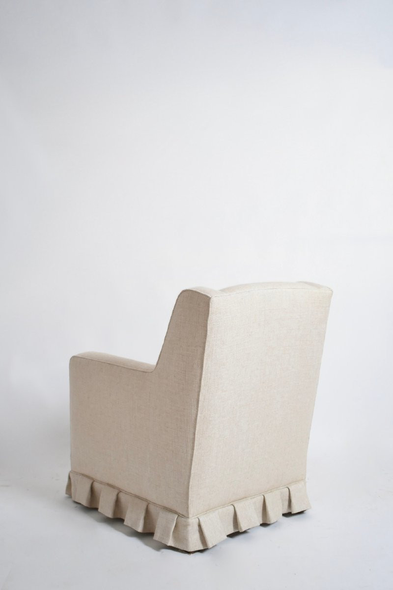 Paire de fauteuils à franges blanc cassé, années 1940.-photo-2