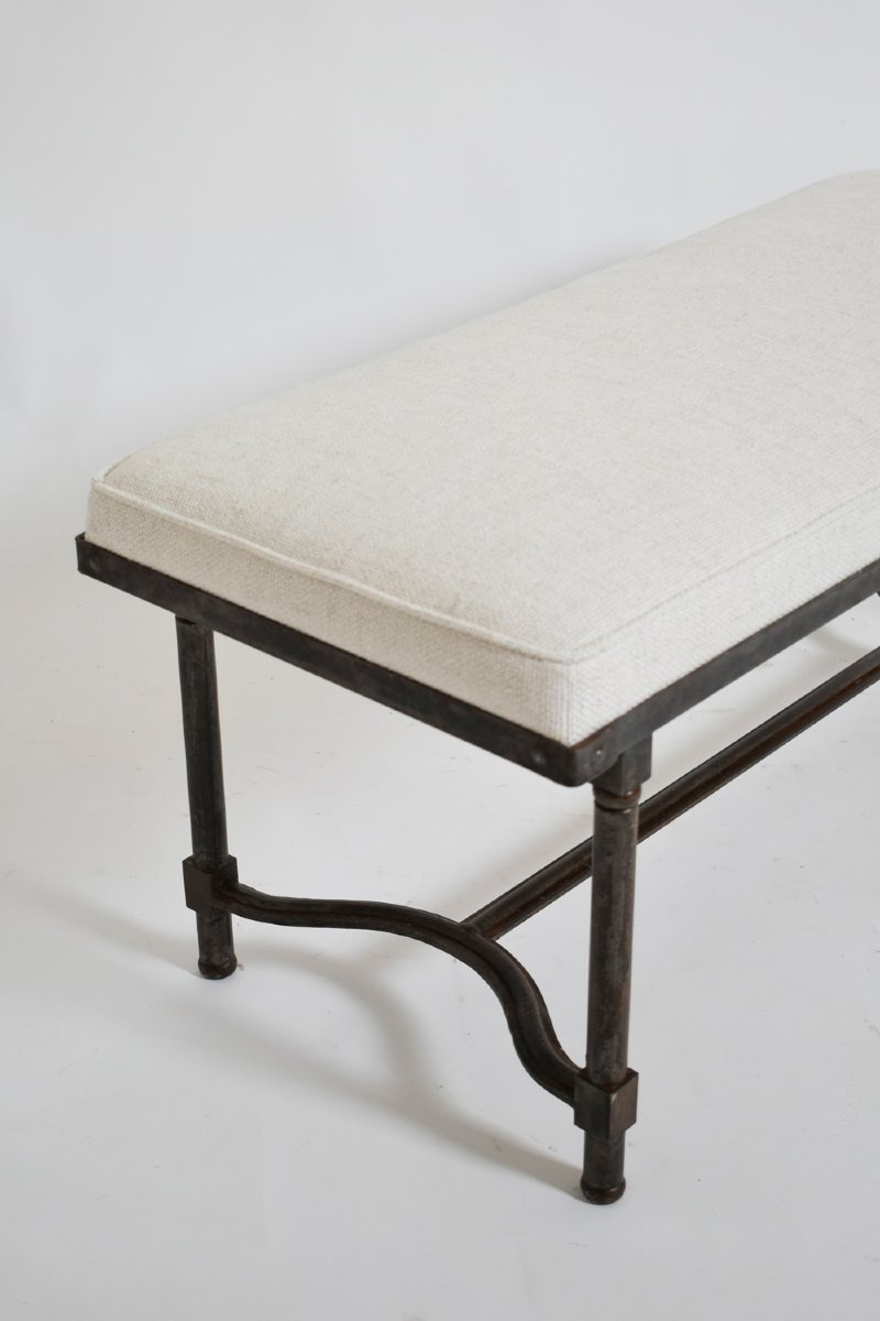 Banc rectangulaire en fer forgé, années 1960.-photo-1