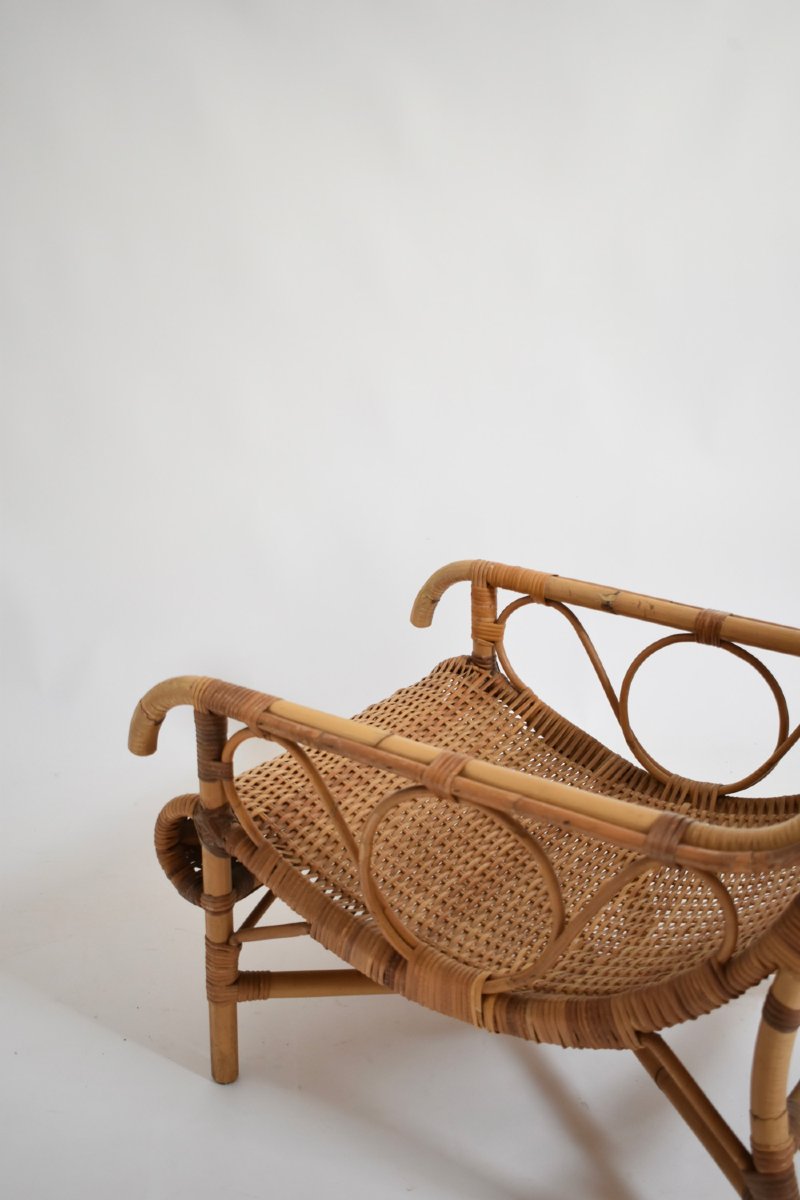 Fauteuil bas en rotin, années 1950-photo-1
