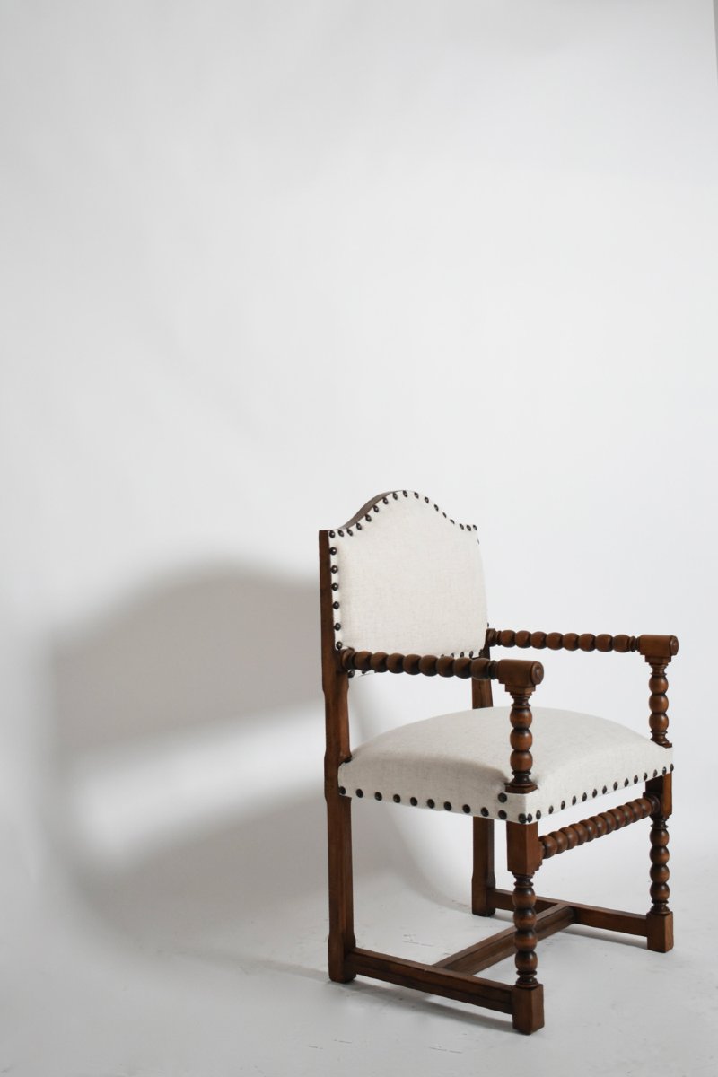 Pair Of Turned Wood Armchairs, XIXth C.-photo-2