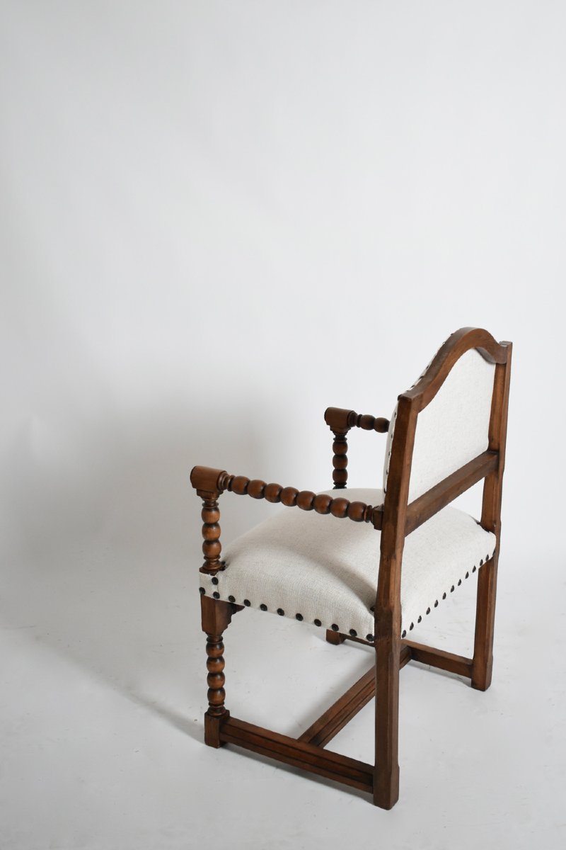 Pair Of Turned Wood Armchairs, XIXth C.-photo-3