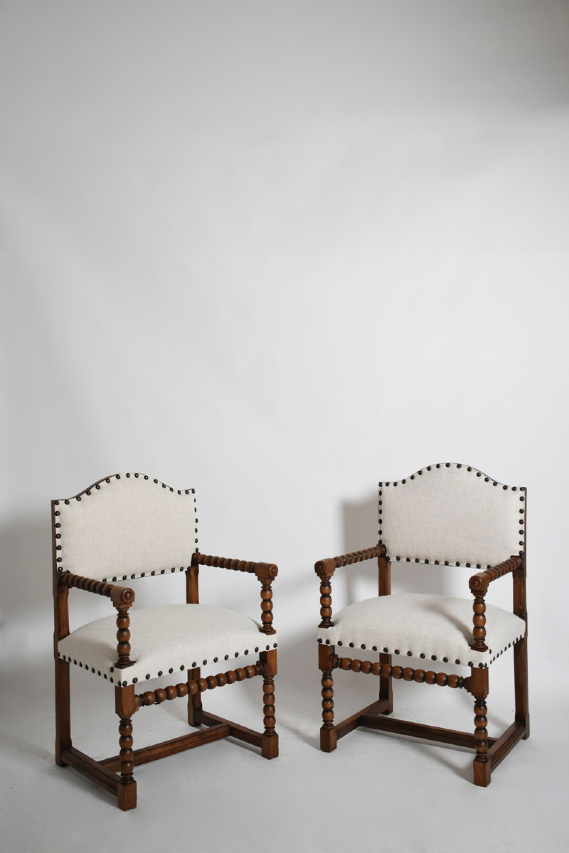 Pair Of Turned Wood Armchairs, XIXth C.