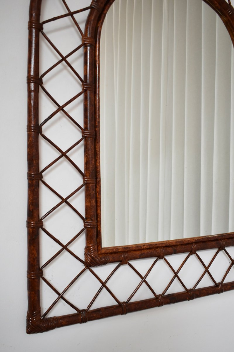 Rattan Arch Mirror, 1970s-photo-2