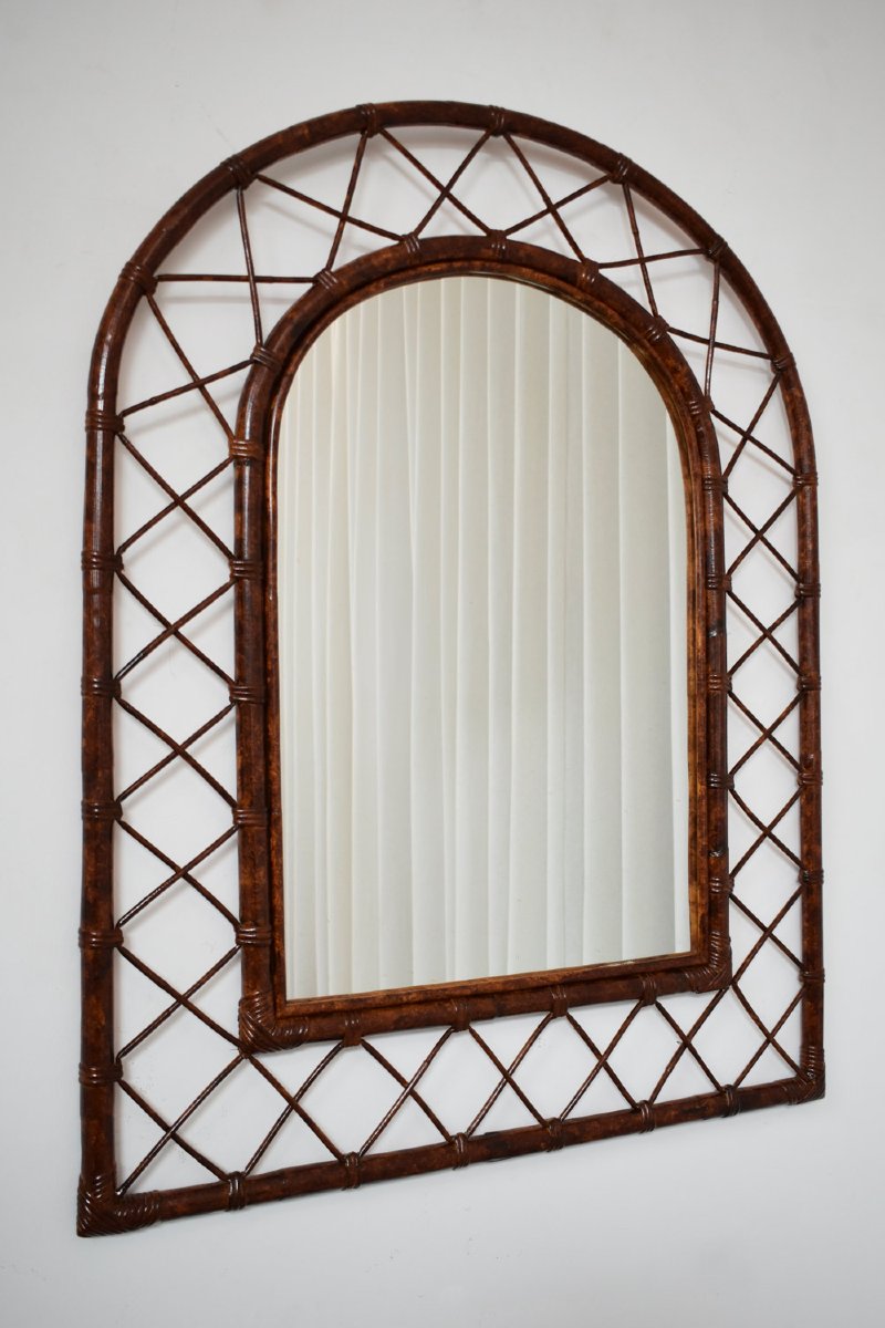 Rattan Arch Mirror, 1970s-photo-3