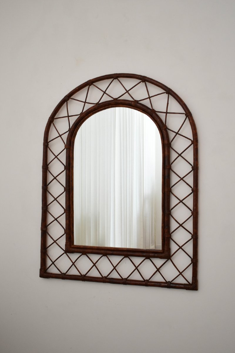 Rattan Arch Mirror, 1970s-photo-4
