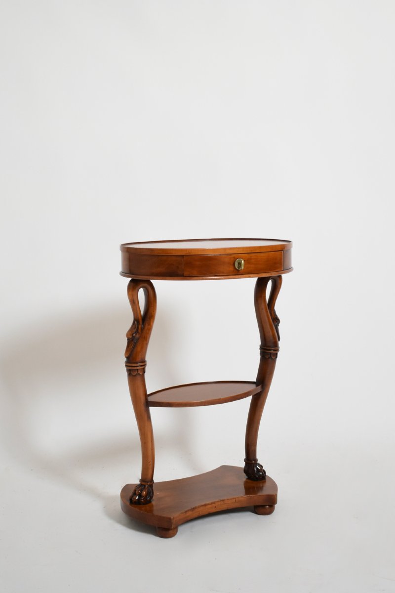 Pair Of Oval Swan Side Tables, 1900s.-photo-3