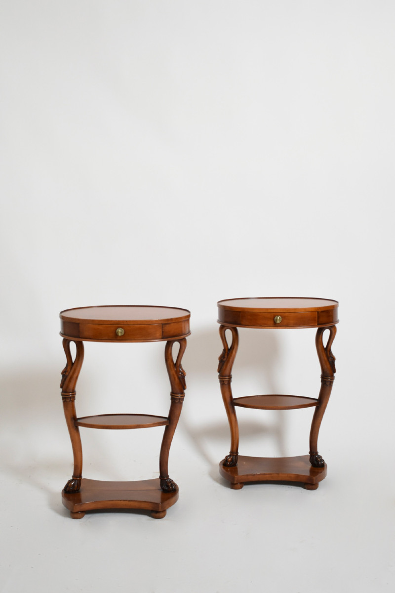 Pair Of Oval Swan Side Tables, 1900s.
