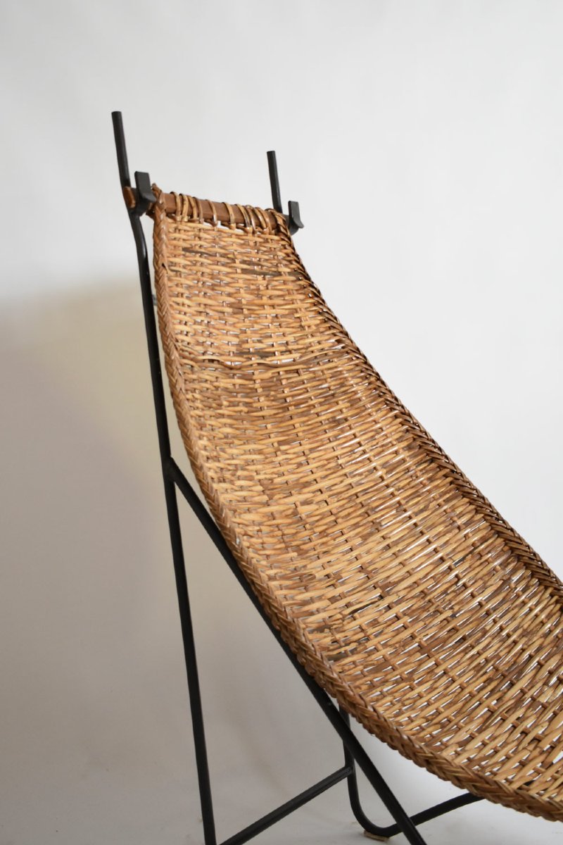 Fauteuil en fer forgé et rotin, années 1950.-photo-3