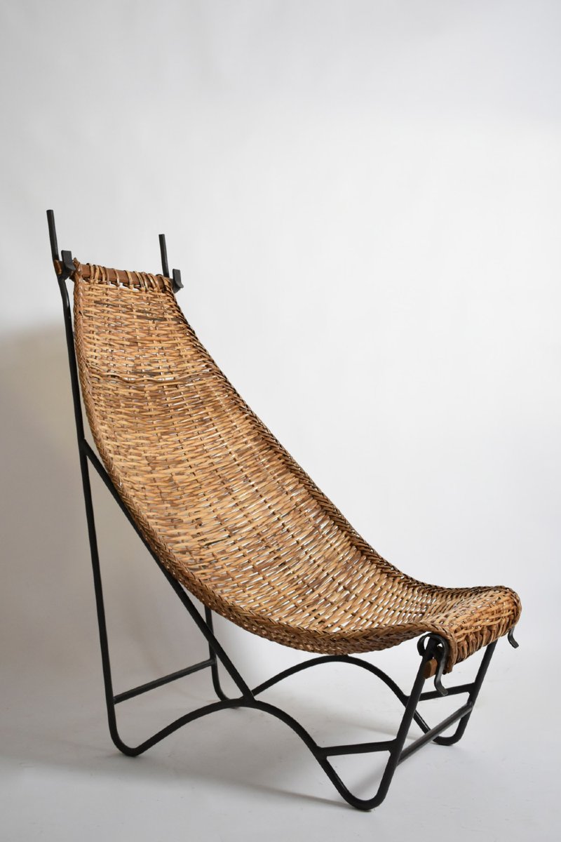 Fauteuil en fer forgé et rotin, années 1950.-photo-4