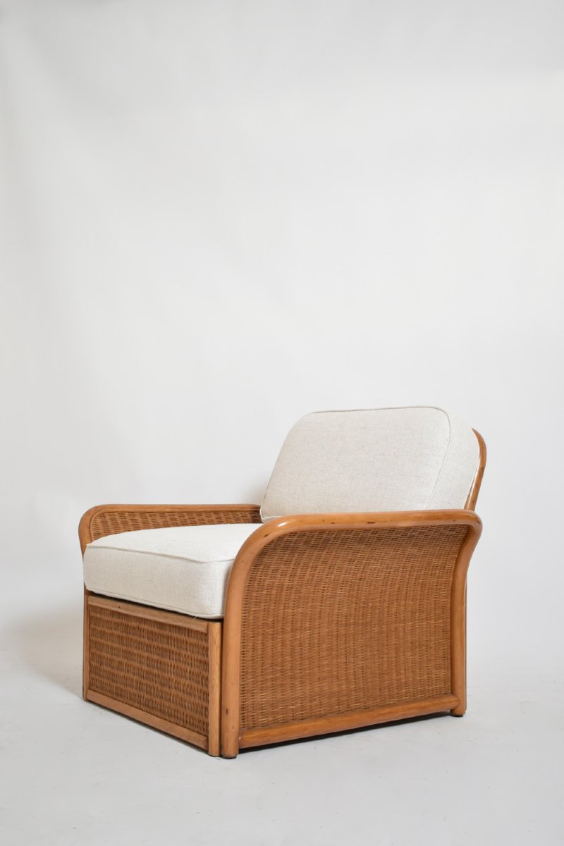 Paire de fauteuils en osier, années 1970.-photo-4