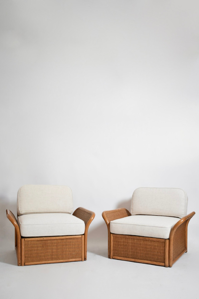 Paire de fauteuils en osier, années 1970.