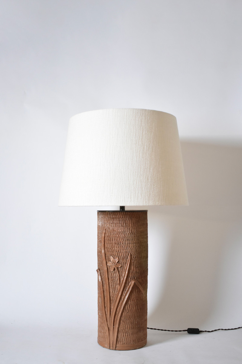 Importante lampe cylindrique en grès céramique, années 1950