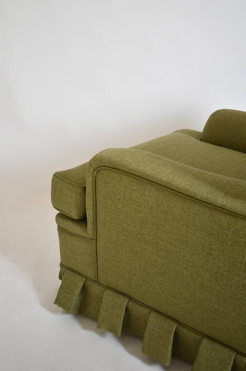 Fauteuil à franges en tissu vert, années 1960-photo-1