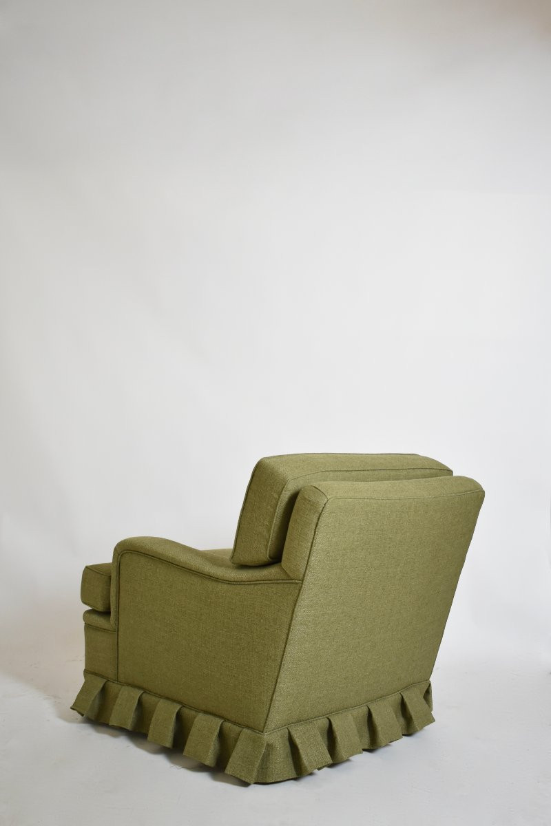 Fauteuil à franges en tissu vert, années 1960-photo-2