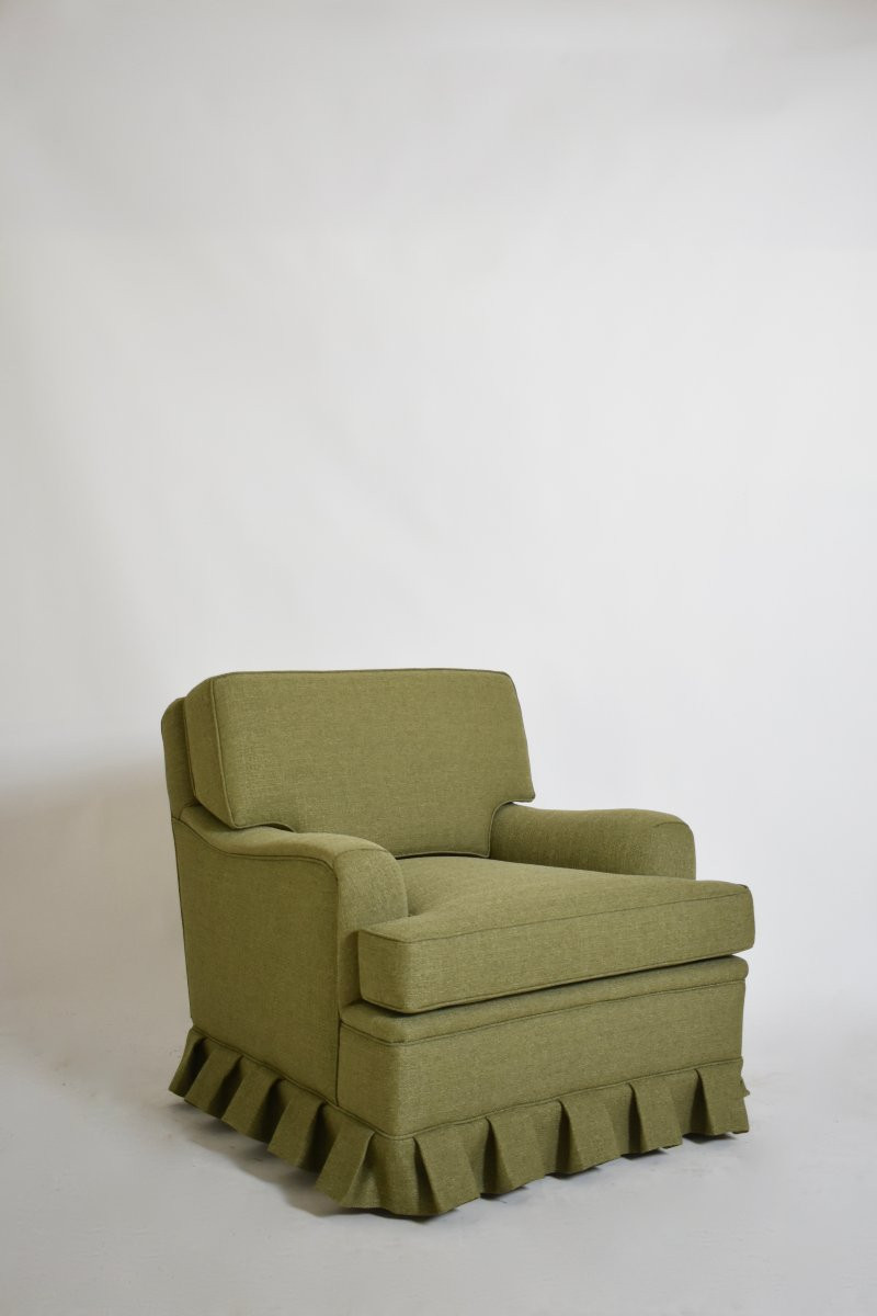 Fauteuil à franges en tissu vert, années 1960-photo-3