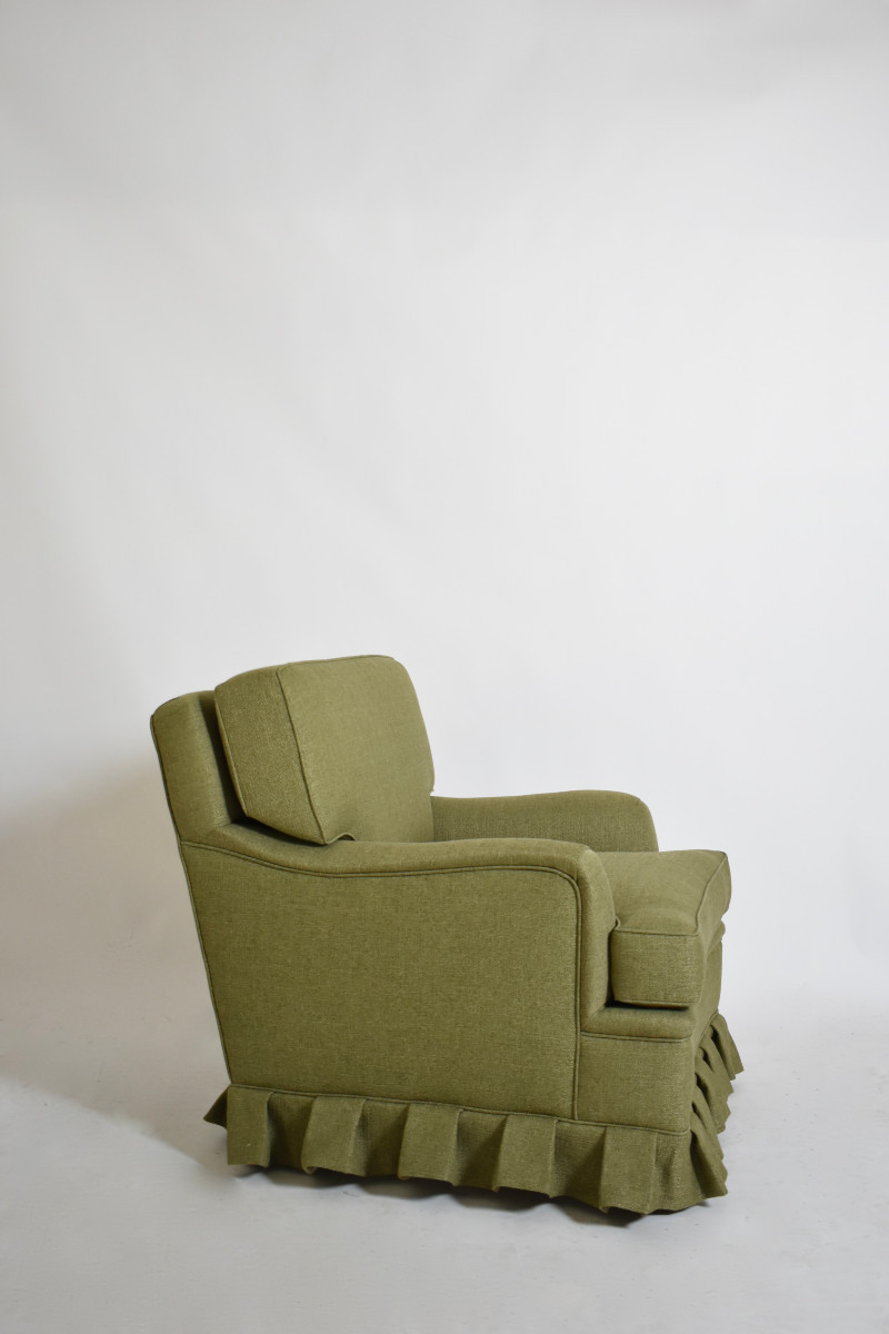 Fauteuil à franges en tissu vert, années 1960