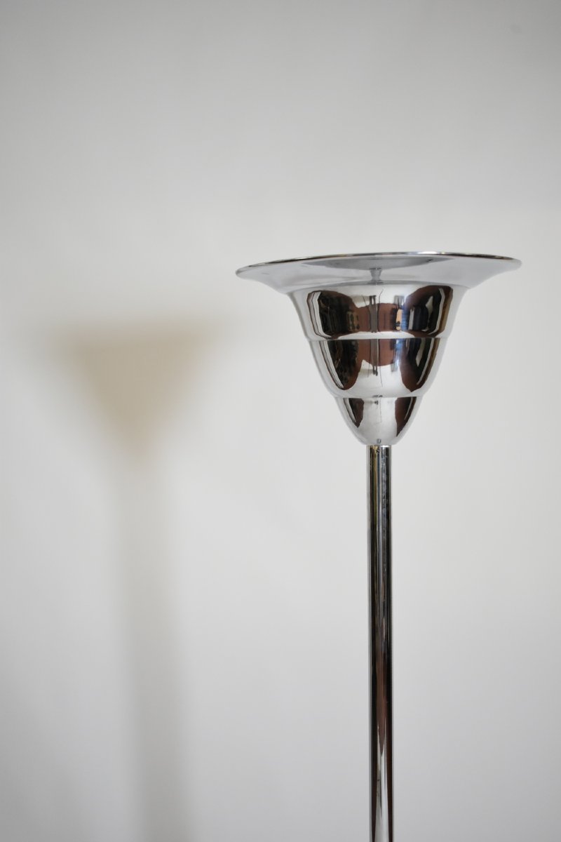 Lampadaire vasque en fer chromé Art Déco, années 1930.-photo-2