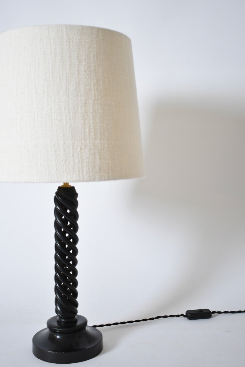 Lampe en bois tourné ébonisé, années 1960-photo-4