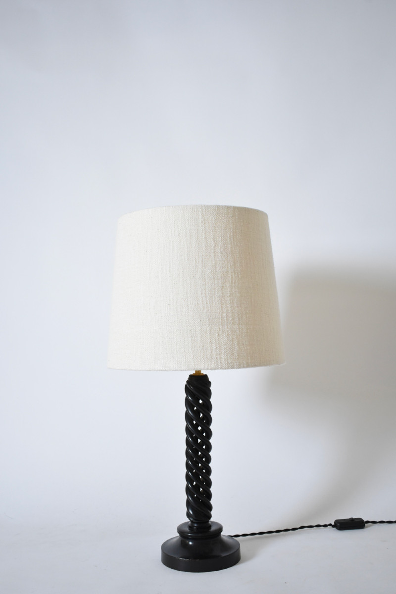 Lampe en bois tourné ébonisé, années 1960