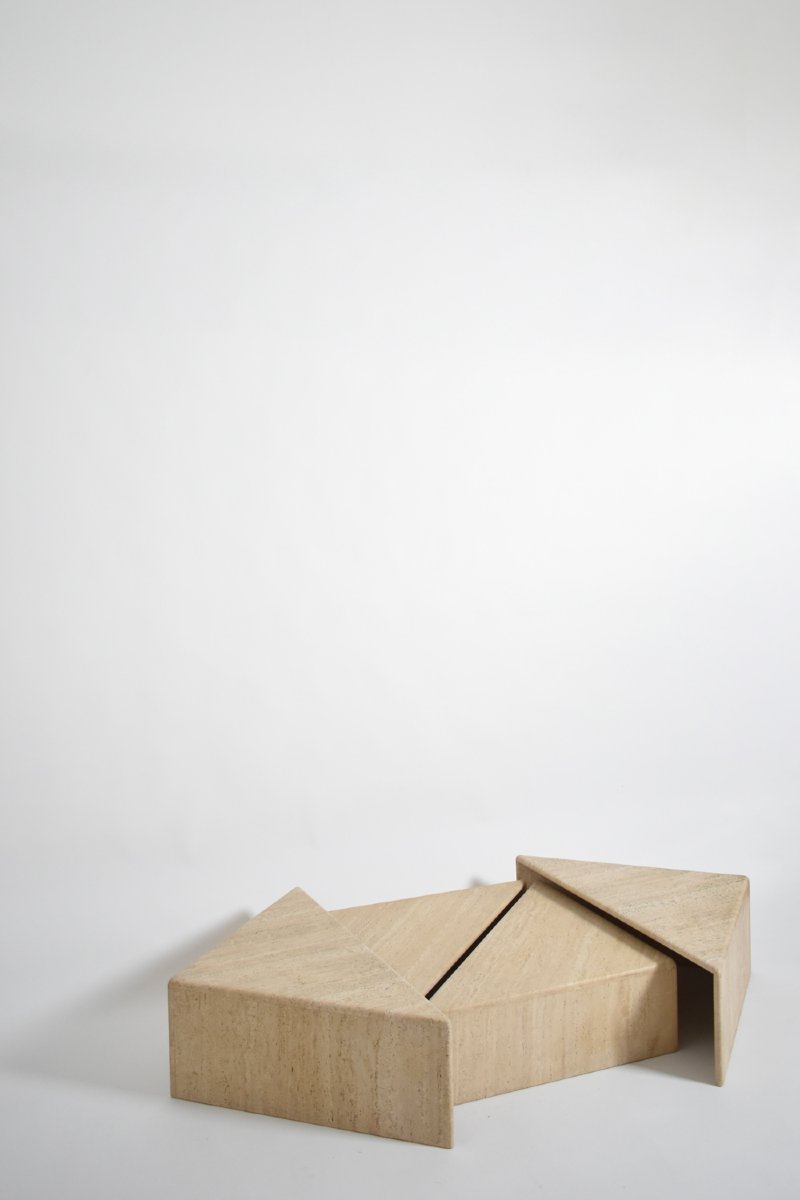 Table basse modulaire en travertin, années 1970.-photo-2