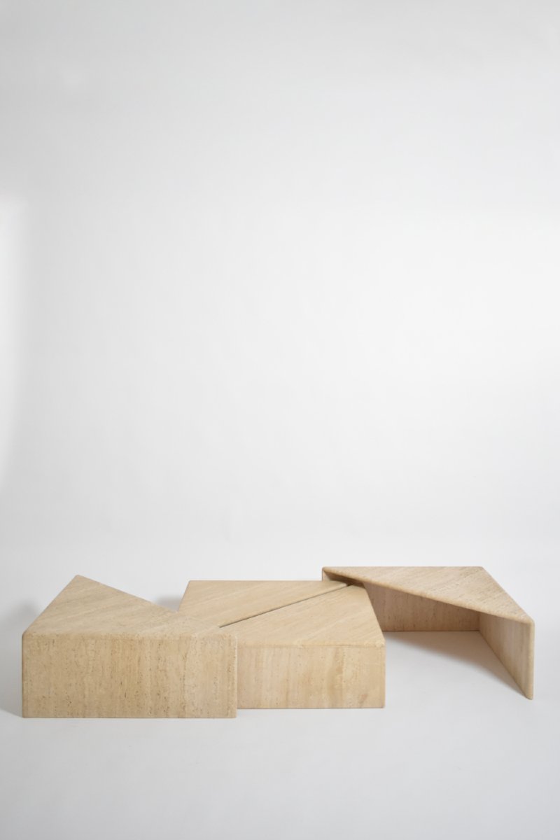 Table basse modulaire en travertin, années 1970.-photo-3
