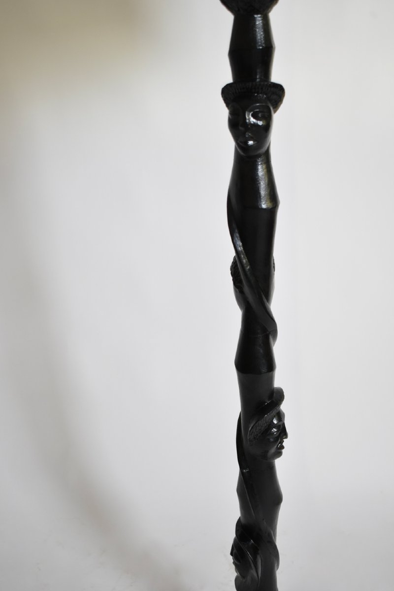 Africanist Ebonised Wood Floor Lamp, 1970s-photo-1