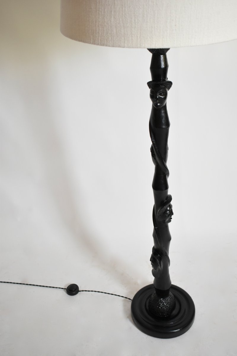 Africanist Ebonised Wood Floor Lamp, 1970s-photo-2