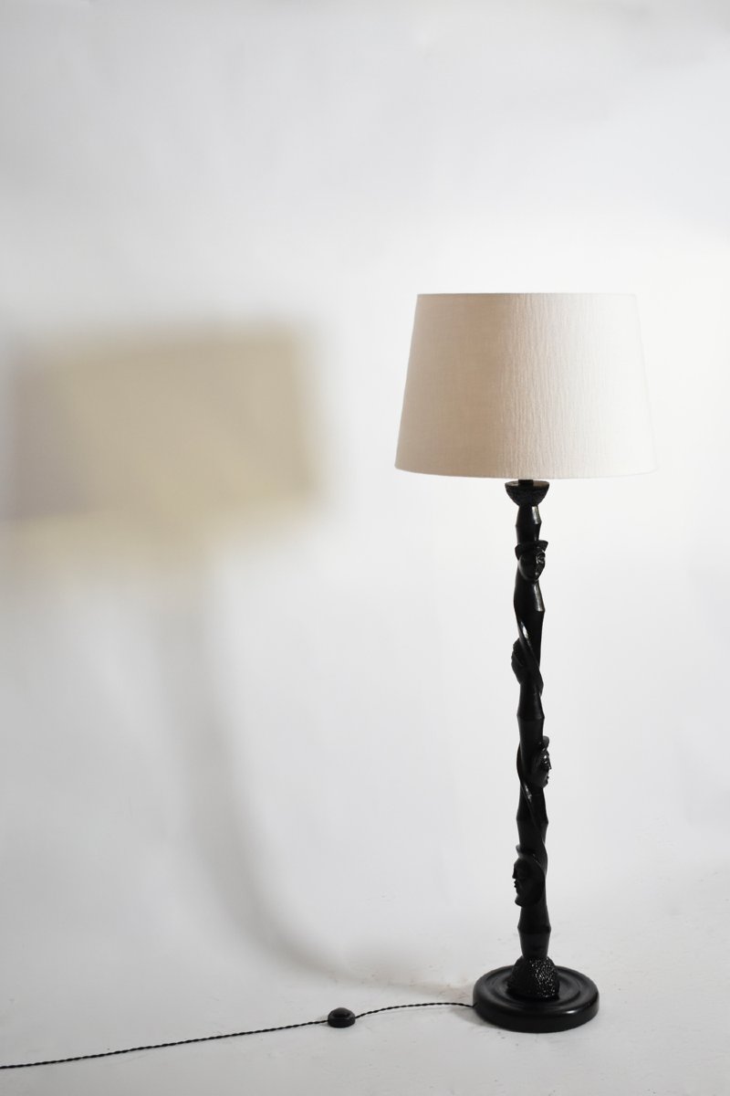 Africanist Ebonised Wood Floor Lamp, 1970s-photo-3