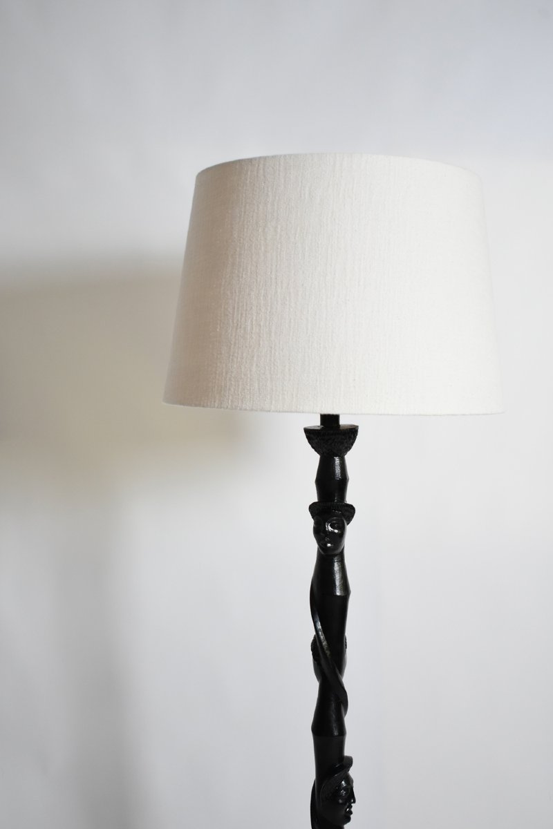Africanist Ebonised Wood Floor Lamp, 1970s-photo-4