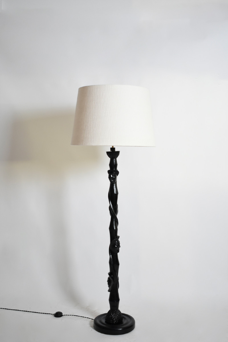 Africanist Ebonised Wood Floor Lamp, 1970s