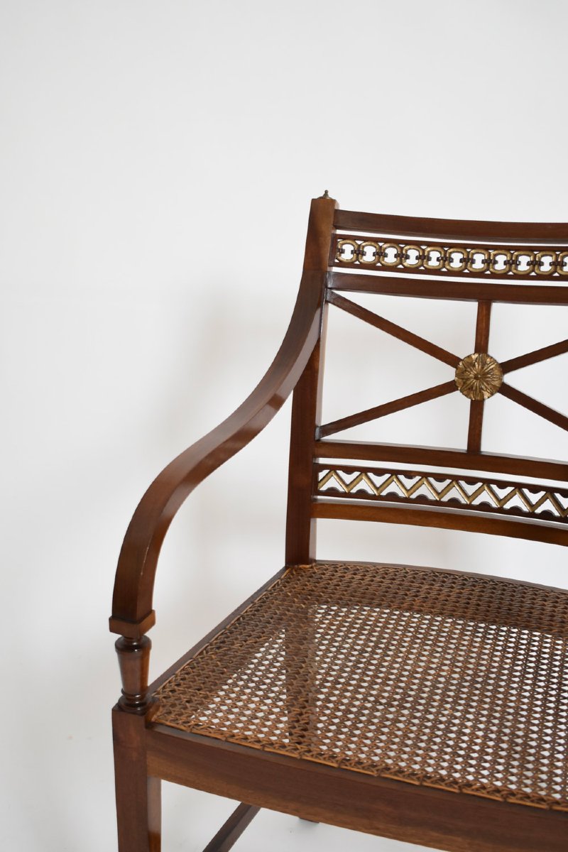 Pair Of Neoclassical Mahogany And Canning Armchairs, XIXth C.-photo-1