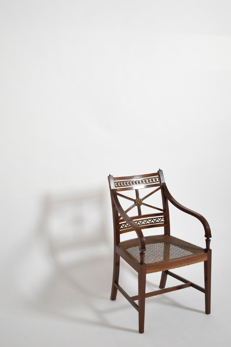 Pair Of Neoclassical Mahogany And Canning Armchairs, XIXth C.-photo-2