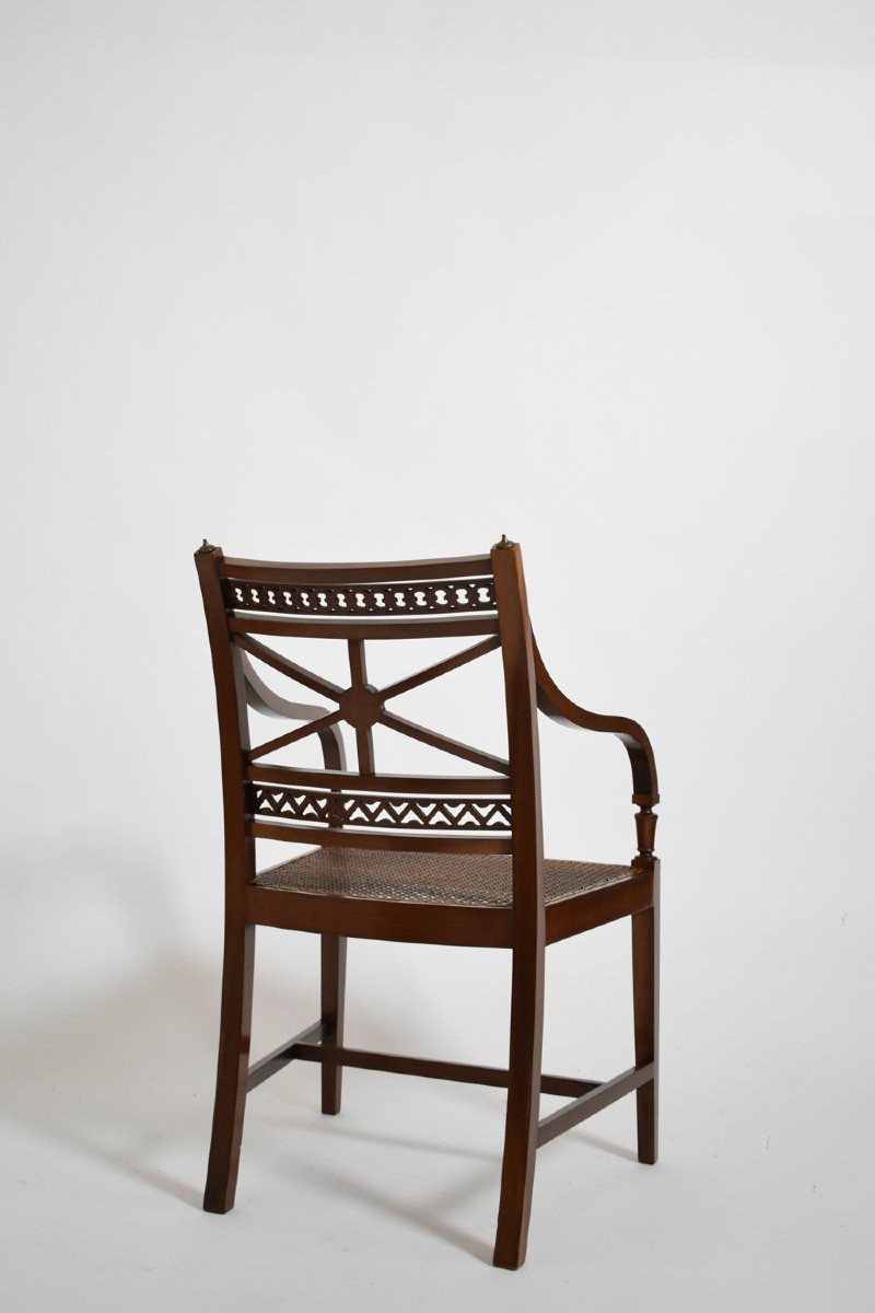 Pair Of Neoclassical Mahogany And Canning Armchairs, XIXth C.-photo-3