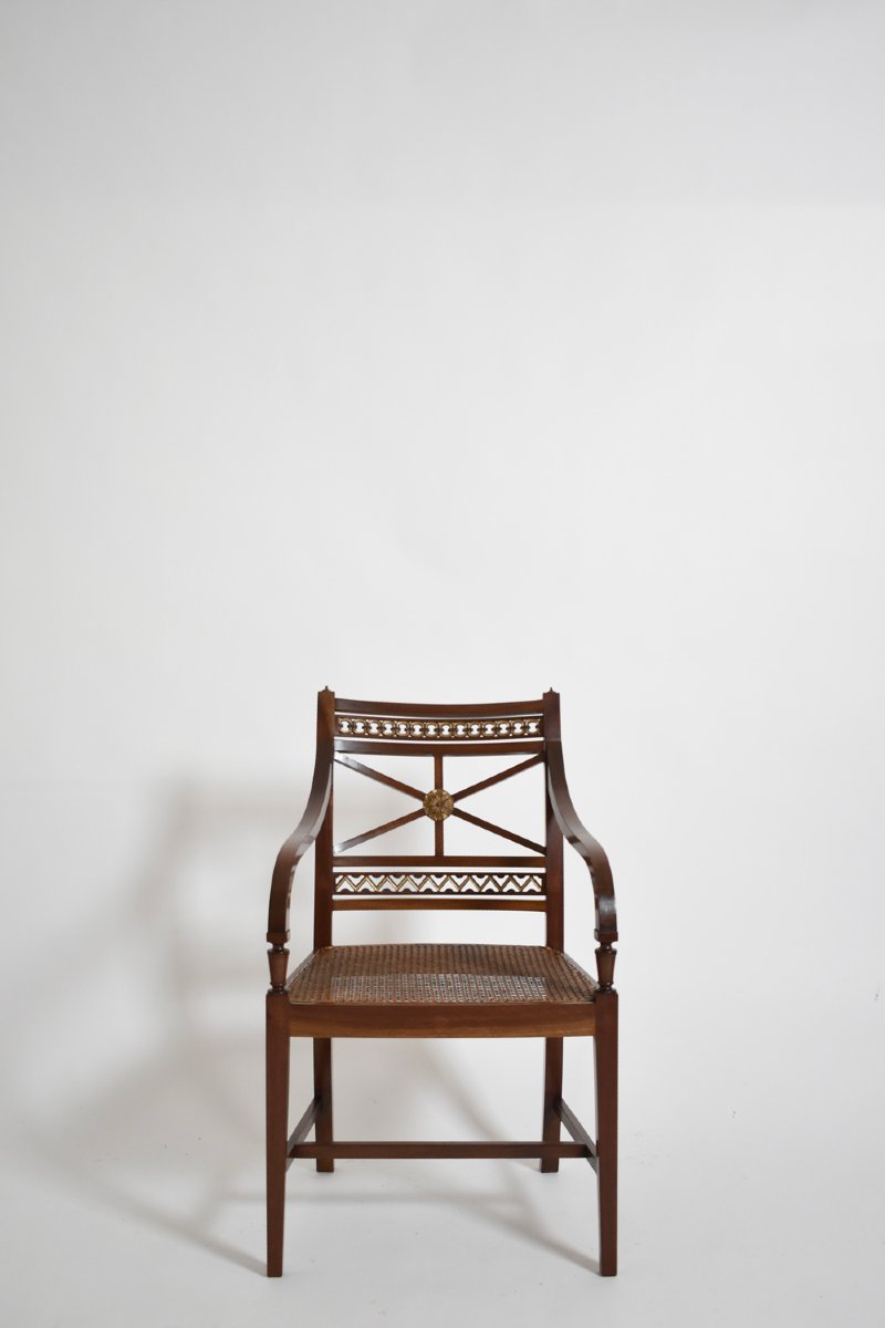 Pair Of Neoclassical Mahogany And Canning Armchairs, XIXth C.-photo-4