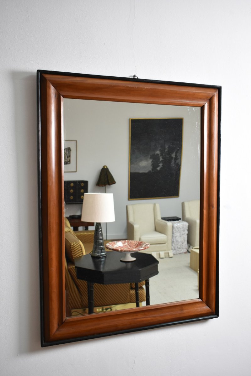 Paire de miroirs en bois bicolore et bois ébonisé, XIXe siècle.-photo-3