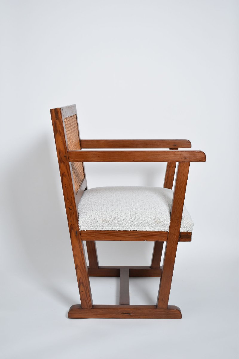 Fabric And Caning Armchair, 1950s-photo-3