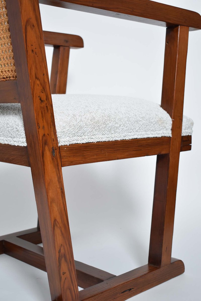 Fabric And Caning Armchair, 1950s-photo-4