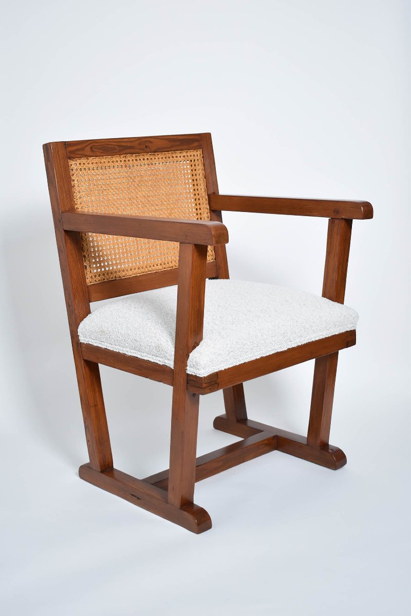 Fabric And Caning Armchair, 1950s