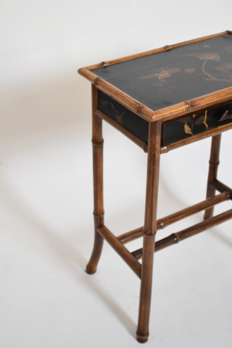 Table de chevet en bambou de style chinois, années 1910.-photo-2