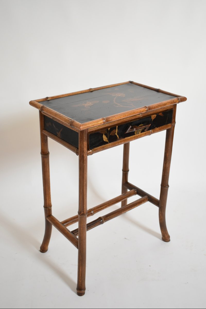 Table de chevet en bambou de style chinois, années 1910.-photo-3
