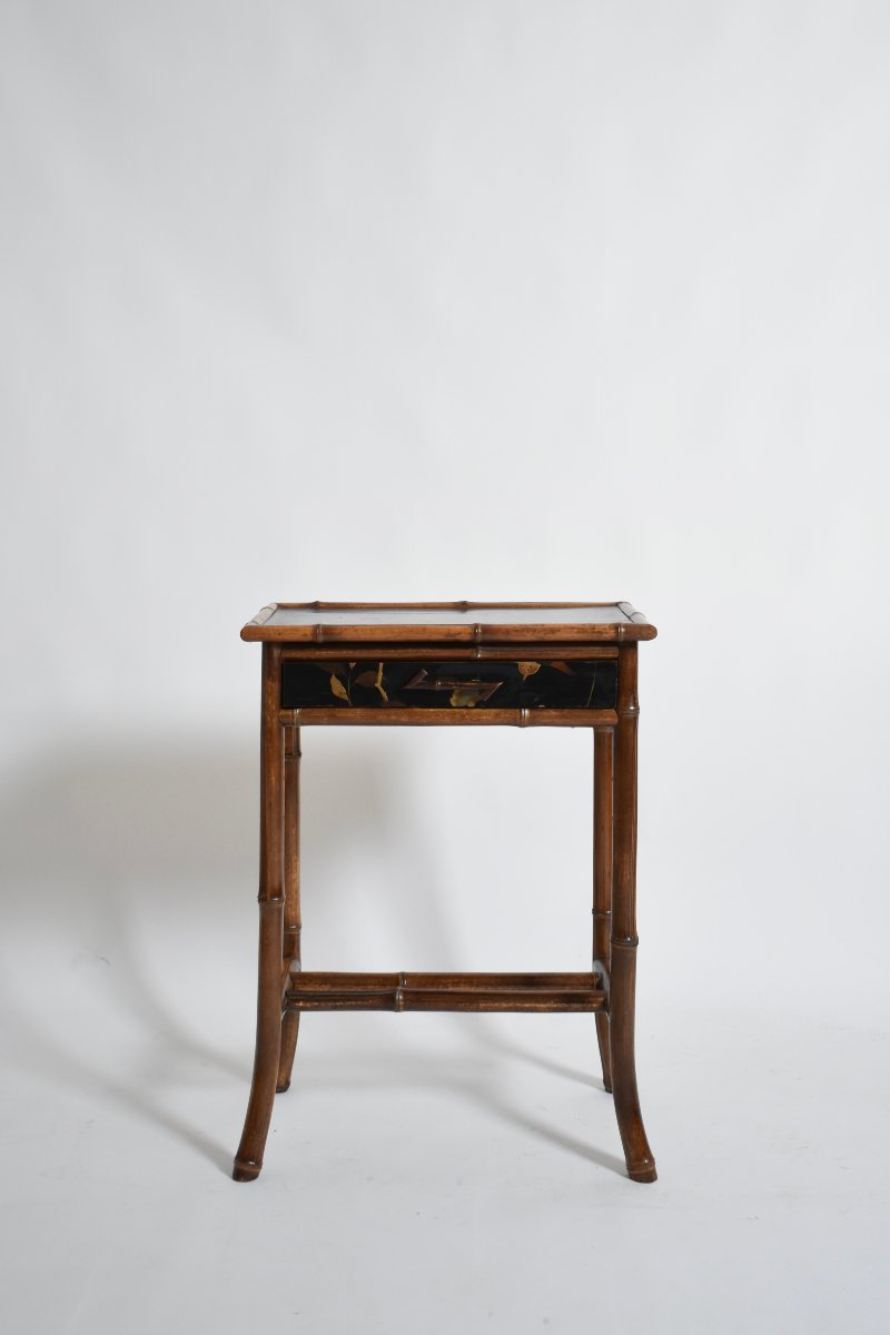 Table de chevet en bambou de style chinois, années 1910.-photo-4