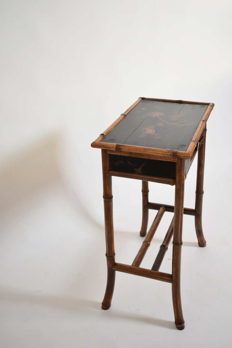 Table de chevet en bambou de style chinois, années 1910.-photo-1